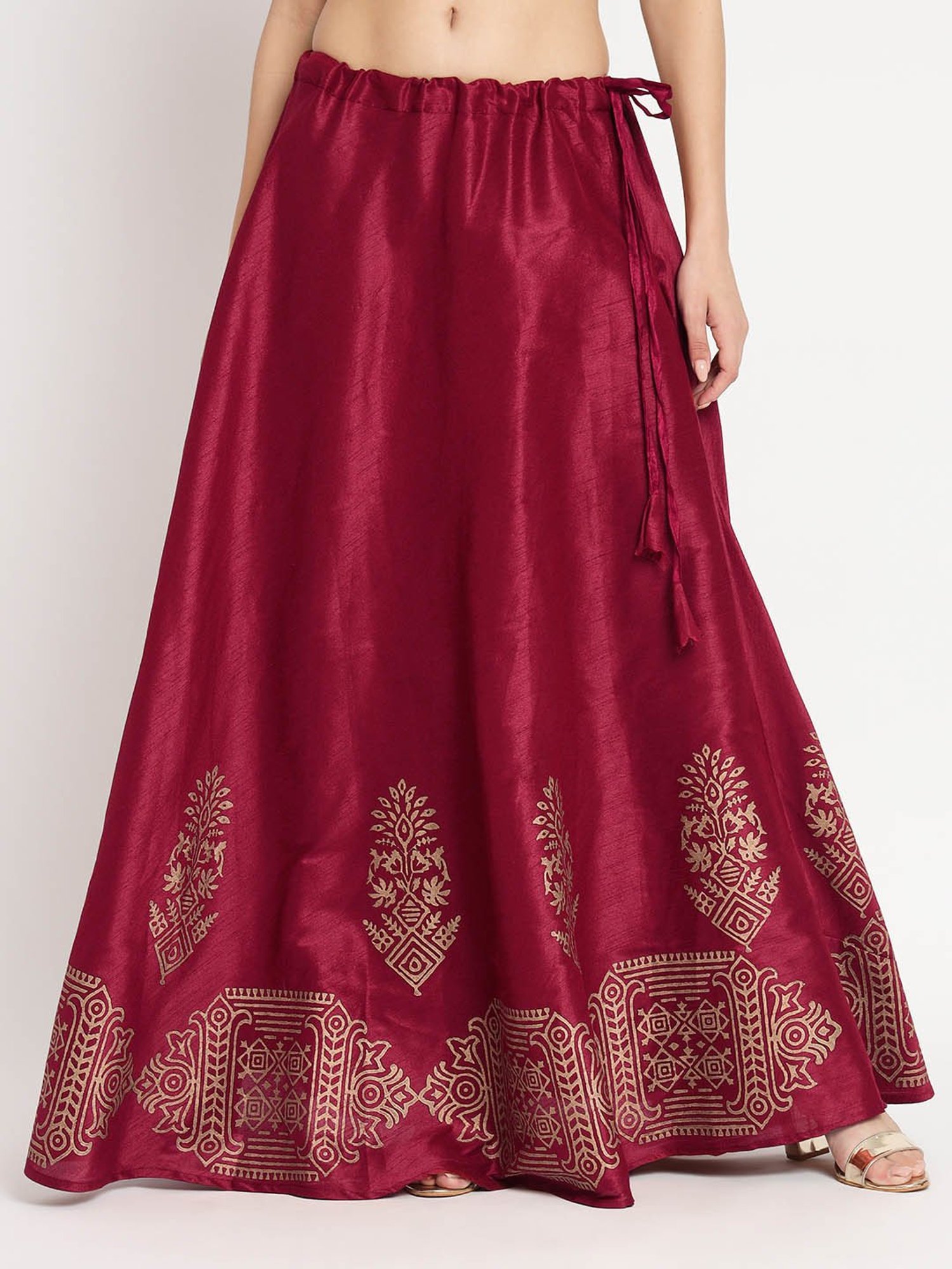 studiorasa Maroon Hand Block Print Skirt