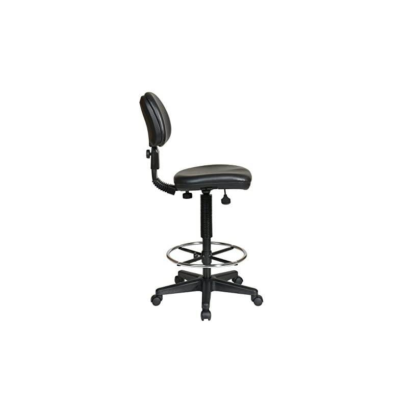 Sculptured Vinyl Seat and Back Pneumatic Drafting Chair with Adjustable Chrome Foot ring, Black