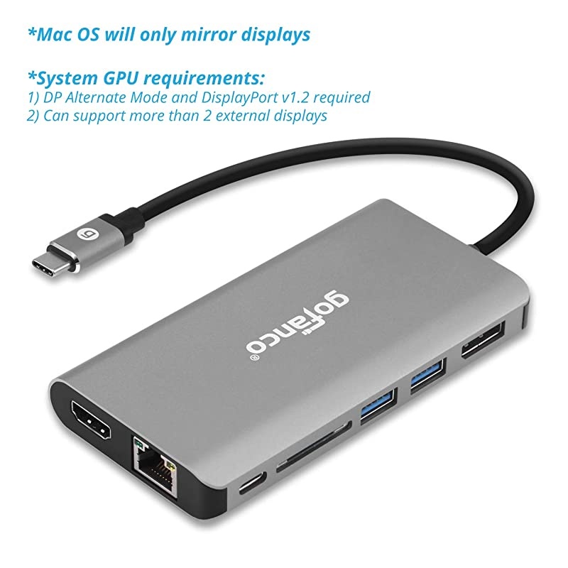USB-C to Dual 4K DisplayPort MST Adapter Splitter, 4K @30Hz, USB Type C to Displayport Multi Monitor Converter, Thunderbolt 3 Compatible, for Windows PCs, NOT Mac, (DP Alternate Mode Required)
