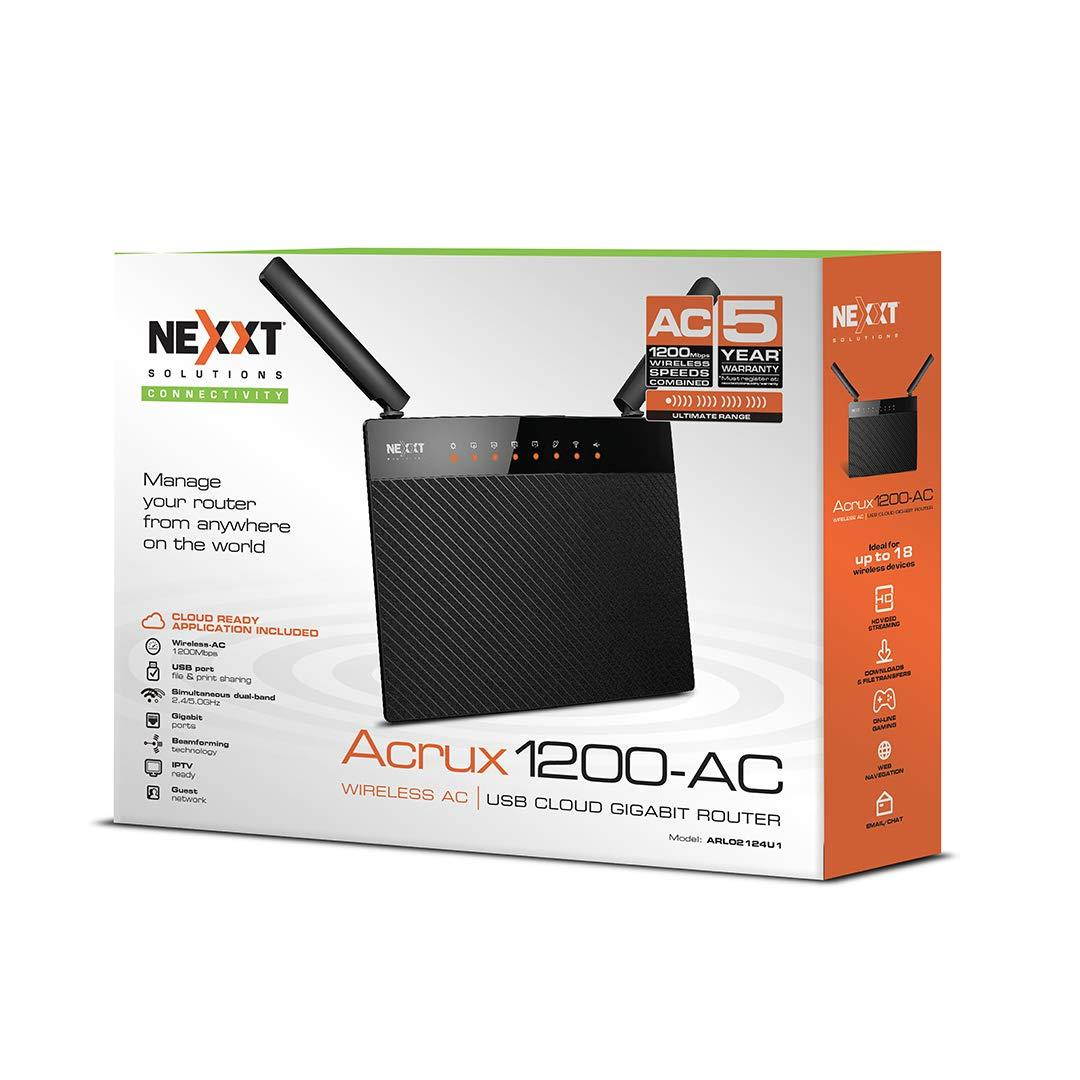 Nexxt Solutions Wireless Gigabit High-Speed AC1200 Dual-Band Router [Acrux 1200] | 1200Mbps Fast Ethernet with Signal Amplifying Antenna