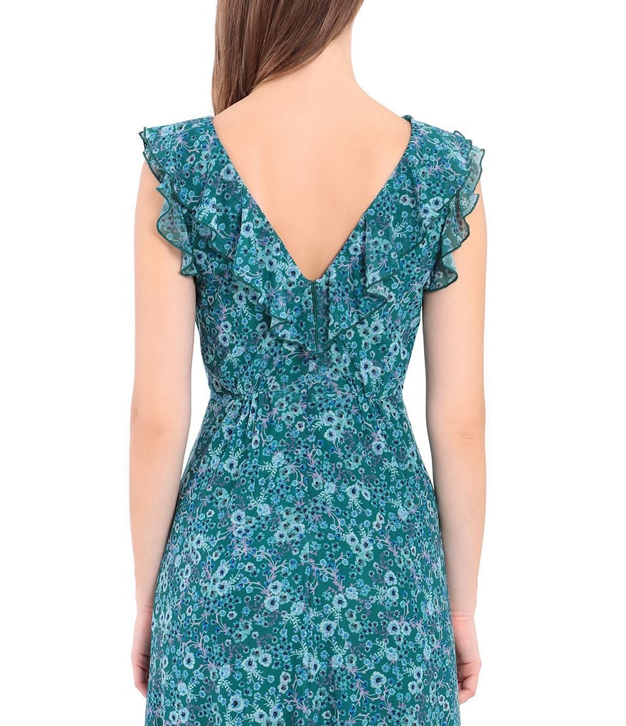 Donna Morgan Floral V-Neck Sleeveless Chiffon Maxi Dress