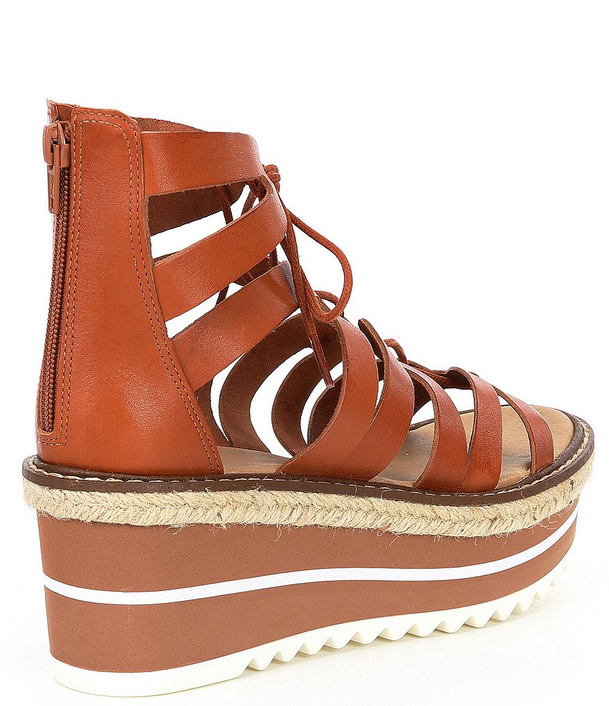GB Whirrl-Windd Strappy Leather Lace-Up Platform Espadrille Detail Wedges