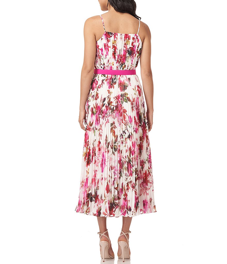 Kay Unger Sia Floral Apple Blossom Pleated Midi Dress