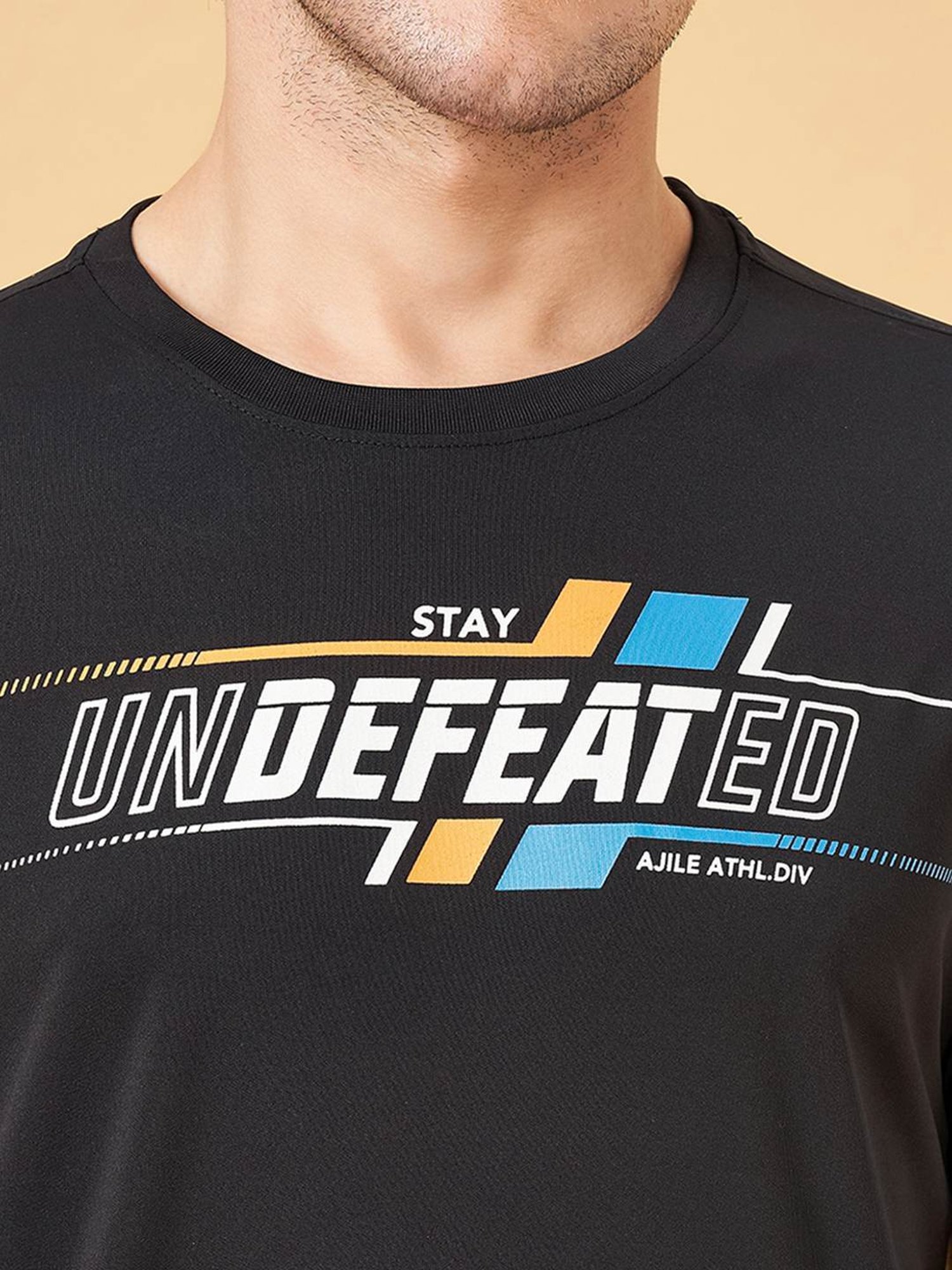 Ajile by Pantaloons Jet Black Slim Fit Printed T-Shirt