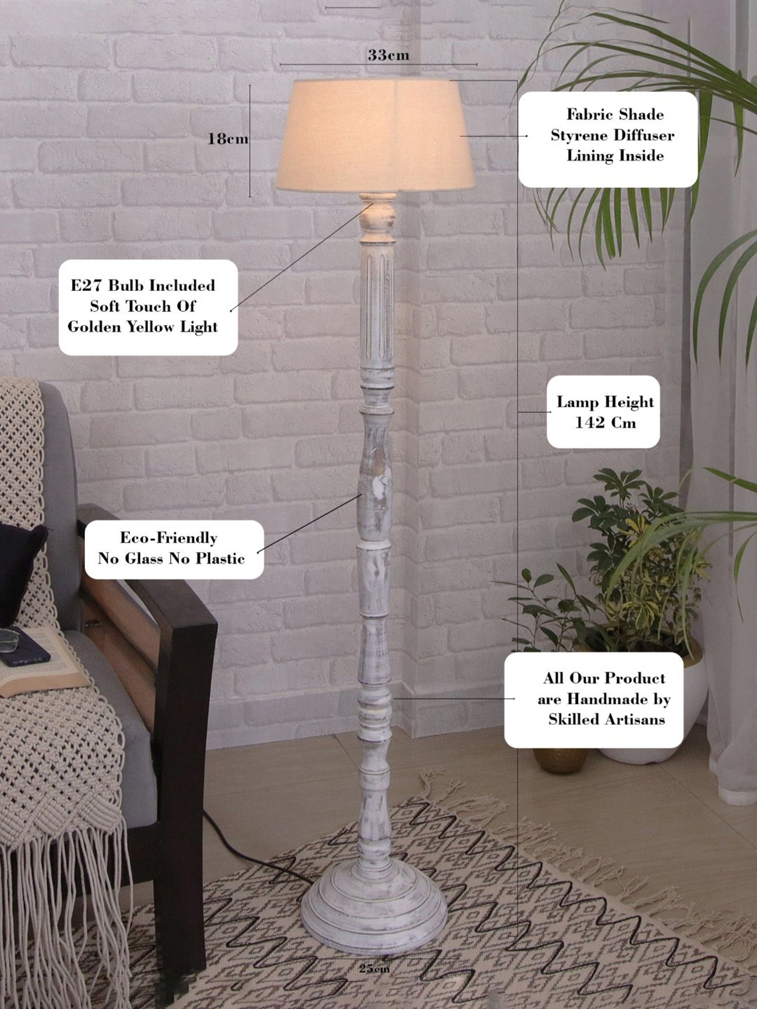 Homesake 'Antique' Khadi & Brown Wood Tall Floor Lamp With Shade & Bulb - Set of 1