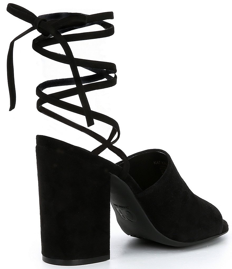 GB Kat-Kall Ankle Wrap Block Heel Mules