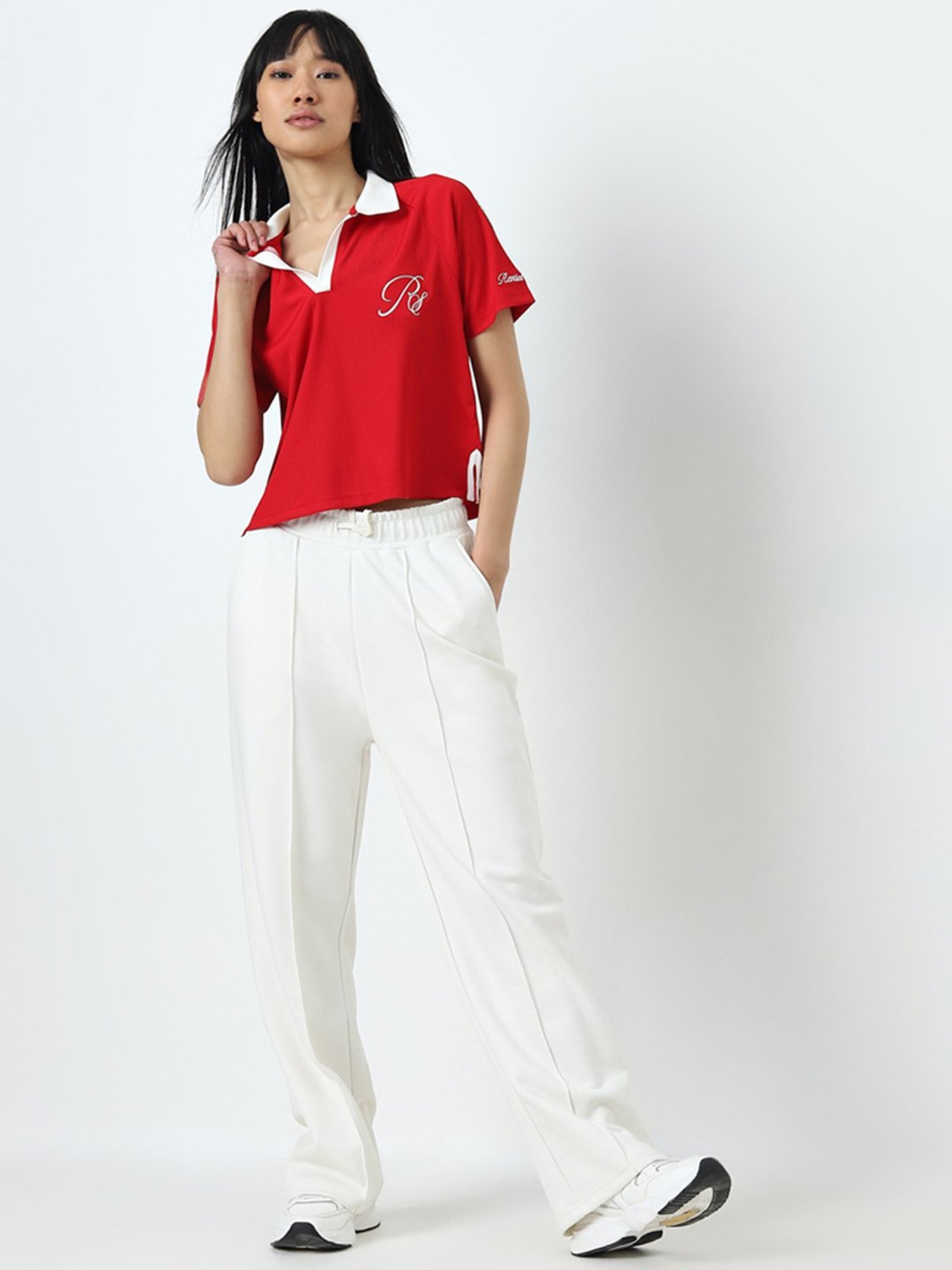 Studiofit by Westside White Solid High-Rise Track Pants