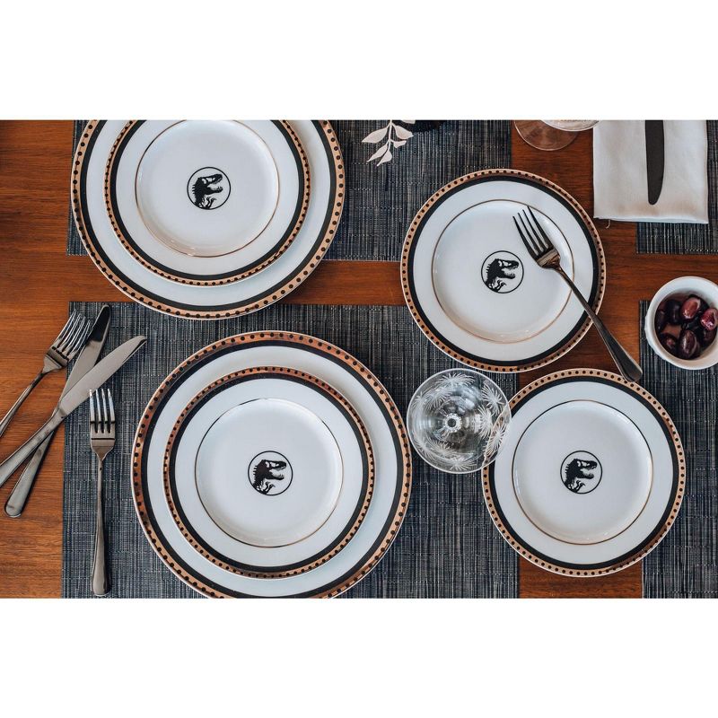 Robe Factory LLC Jurassic Park Logo 16-Piece Ceramic Dinnerware Set Replica | Plates, Bowls, Mugs