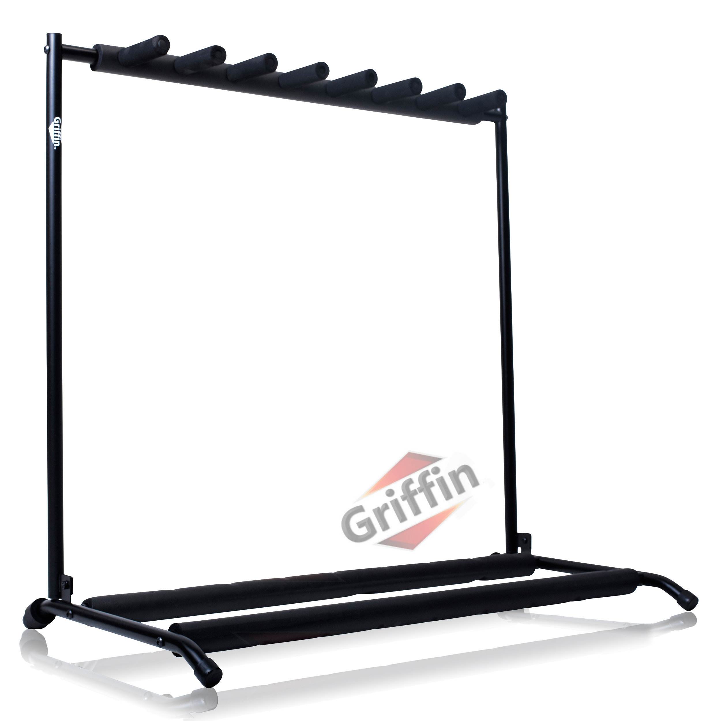 Seven Guitar Rack Stand by GRIFFIN | Floor Storage Holder for Multiple Guitars | Neck Mount Support For Electric, Acoustic Bass, Accessories | Recording Studios, Schools, Stage Performers, Wall Hanger