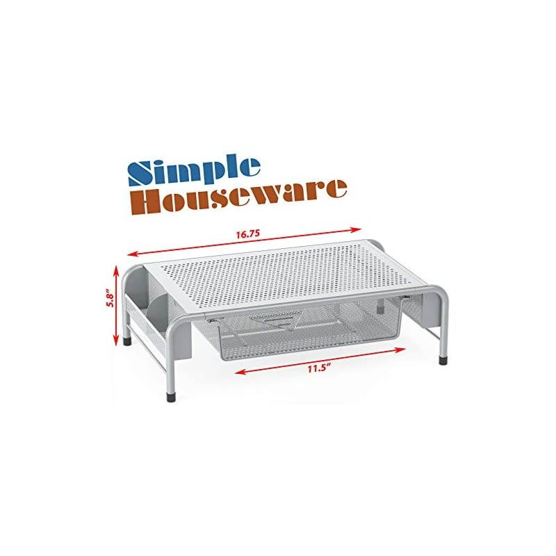 Metal Desk Monitor Stand Riser with Organizer Drawer Silver