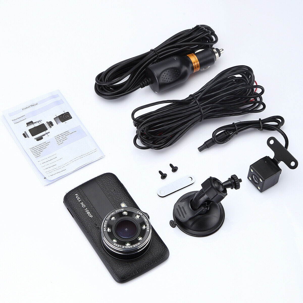 4" HD 1080P Dual Lens Car Dashboard DVR Video Recorder Dash Cam+ Rearview camera