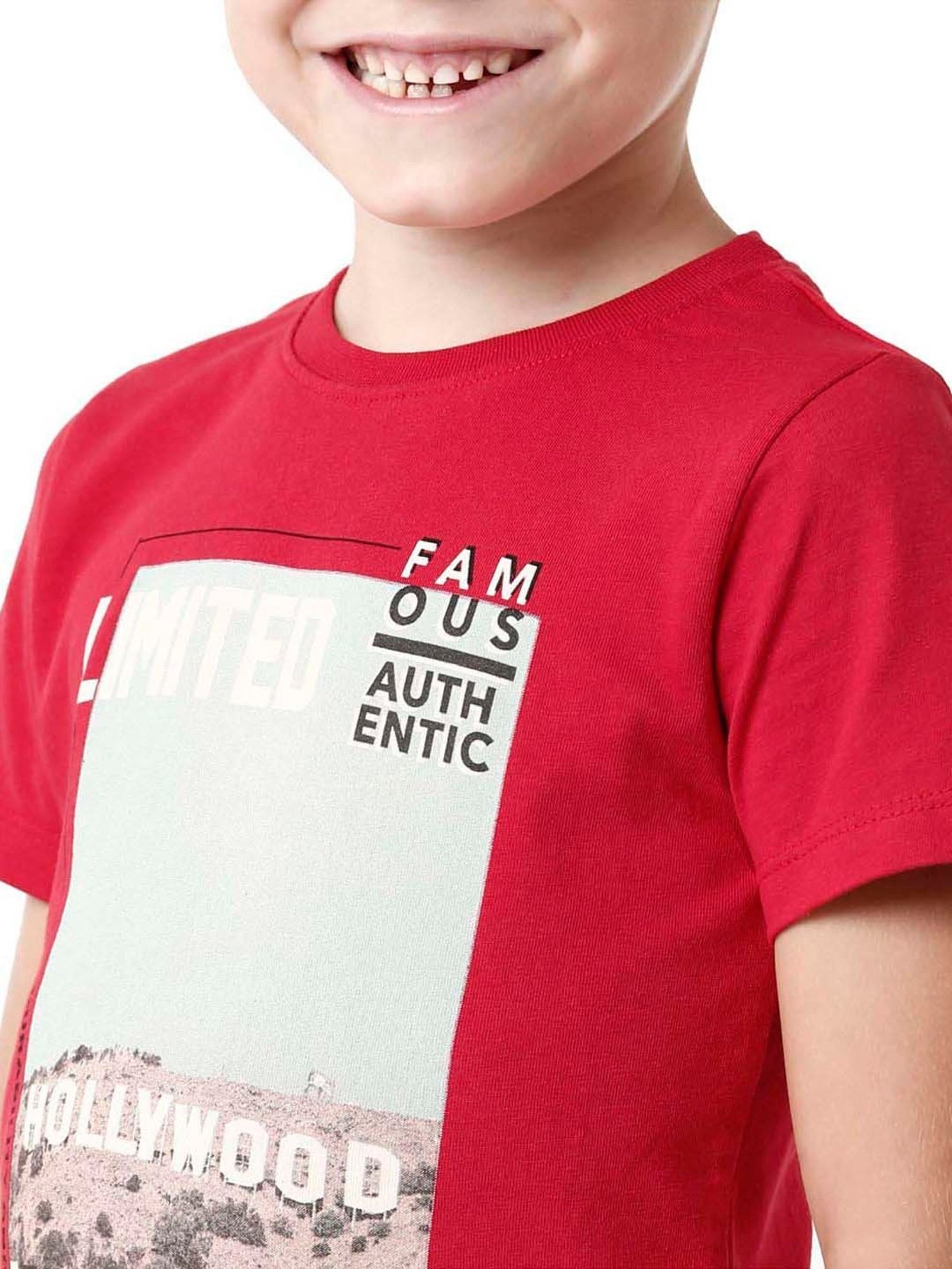 Kate & Oscar Boys Red Cotton Printed T-Shirt