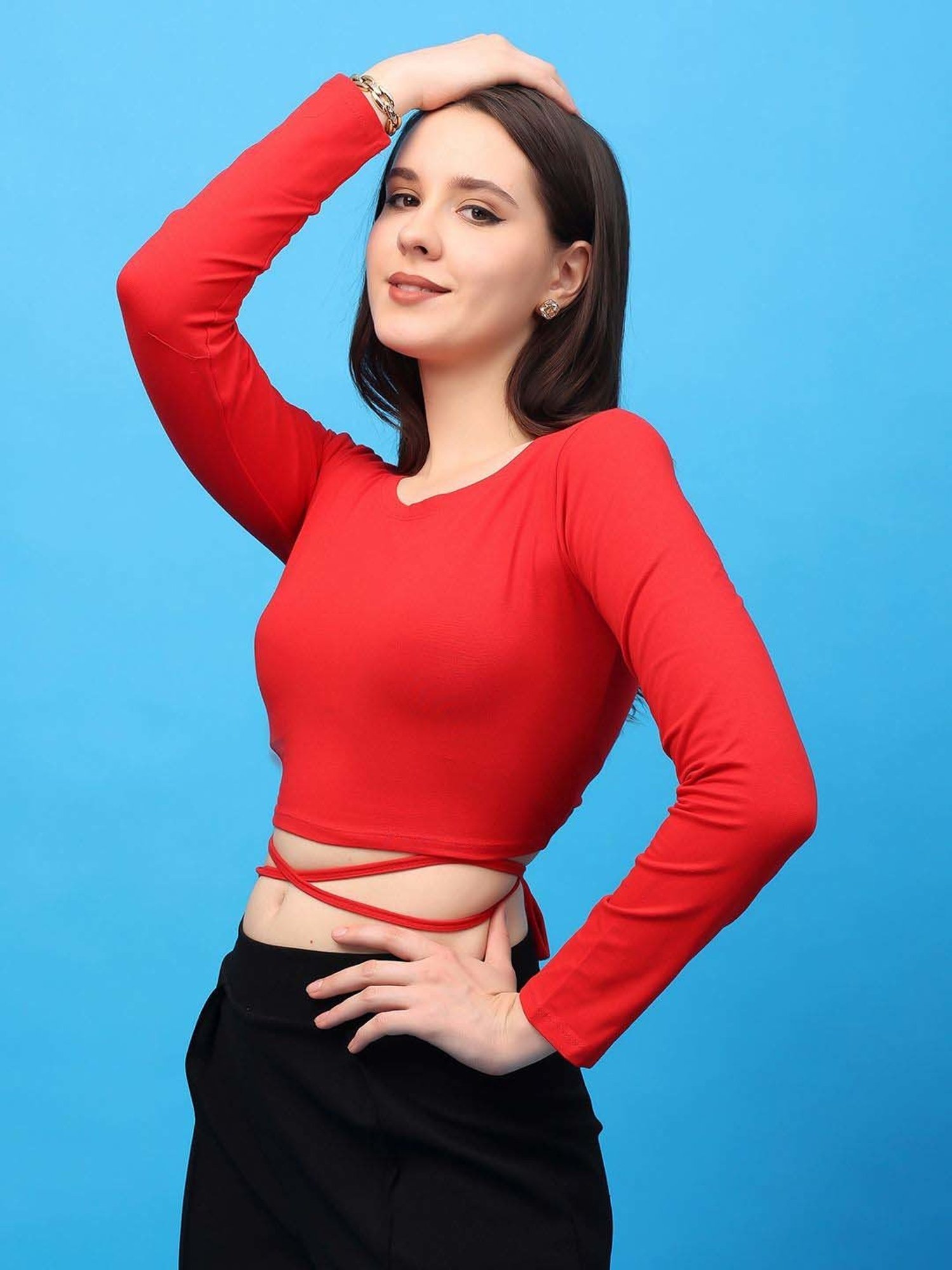 Cation Red Plain Crop Top