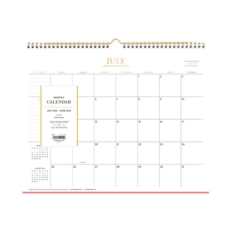 2021-22 Academic Wall Calendar 15"x12" Monthly Wirebound Skinny Mini - The Home Edit
