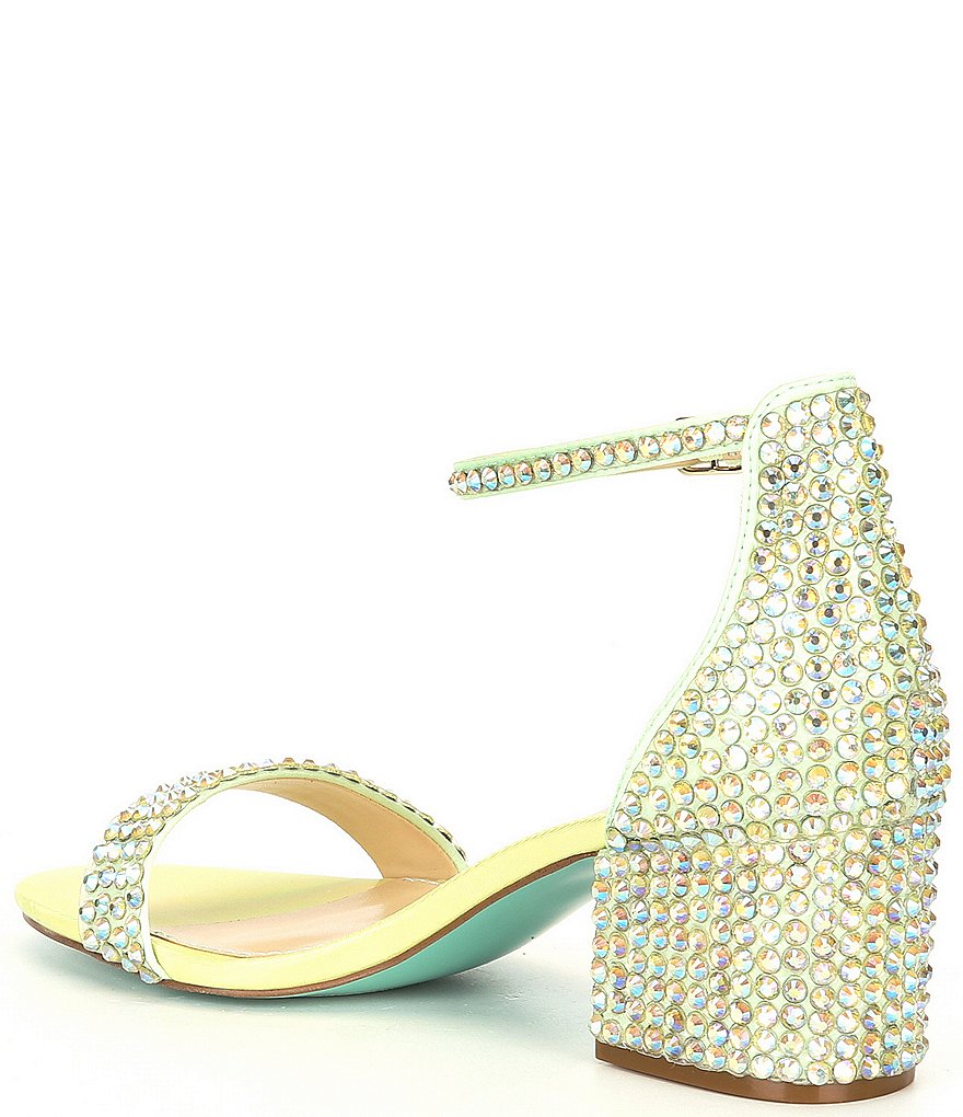 Blue by Betsey Johnson Mari Oversized Rhinestone Embellished Block Heel Dress Sandals