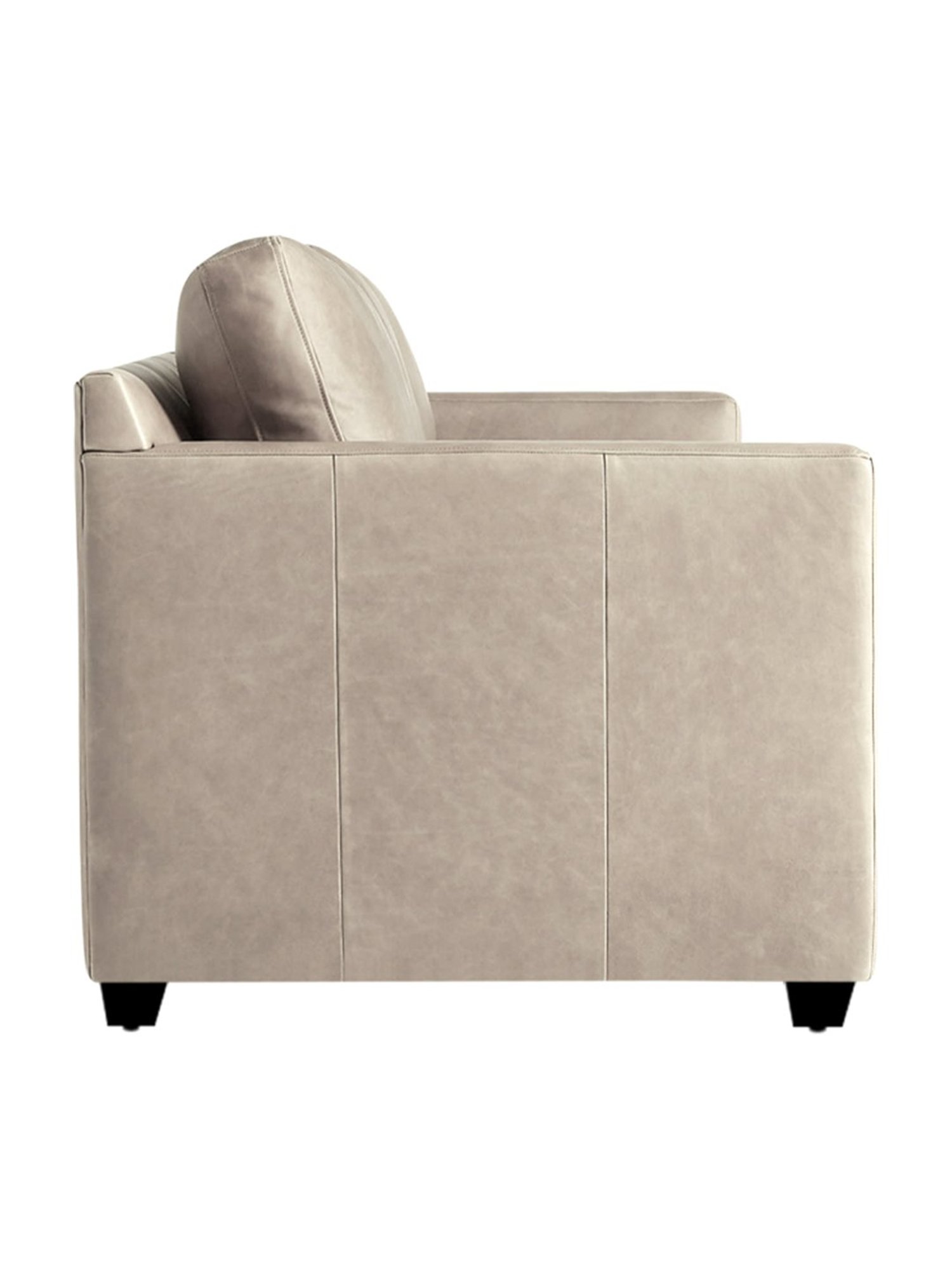 Trevi Olive Grey Leather & Neem Wood 1 Seater Sofa