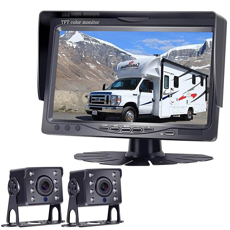 HD 2 Backup Cameras Kit 7 Inch Monitor Hitch Driving Rear View HighSpeed Observation System for RVsTrucksTrailers Campers5th Wheels Super Night Vision Waterproof IP69K R4