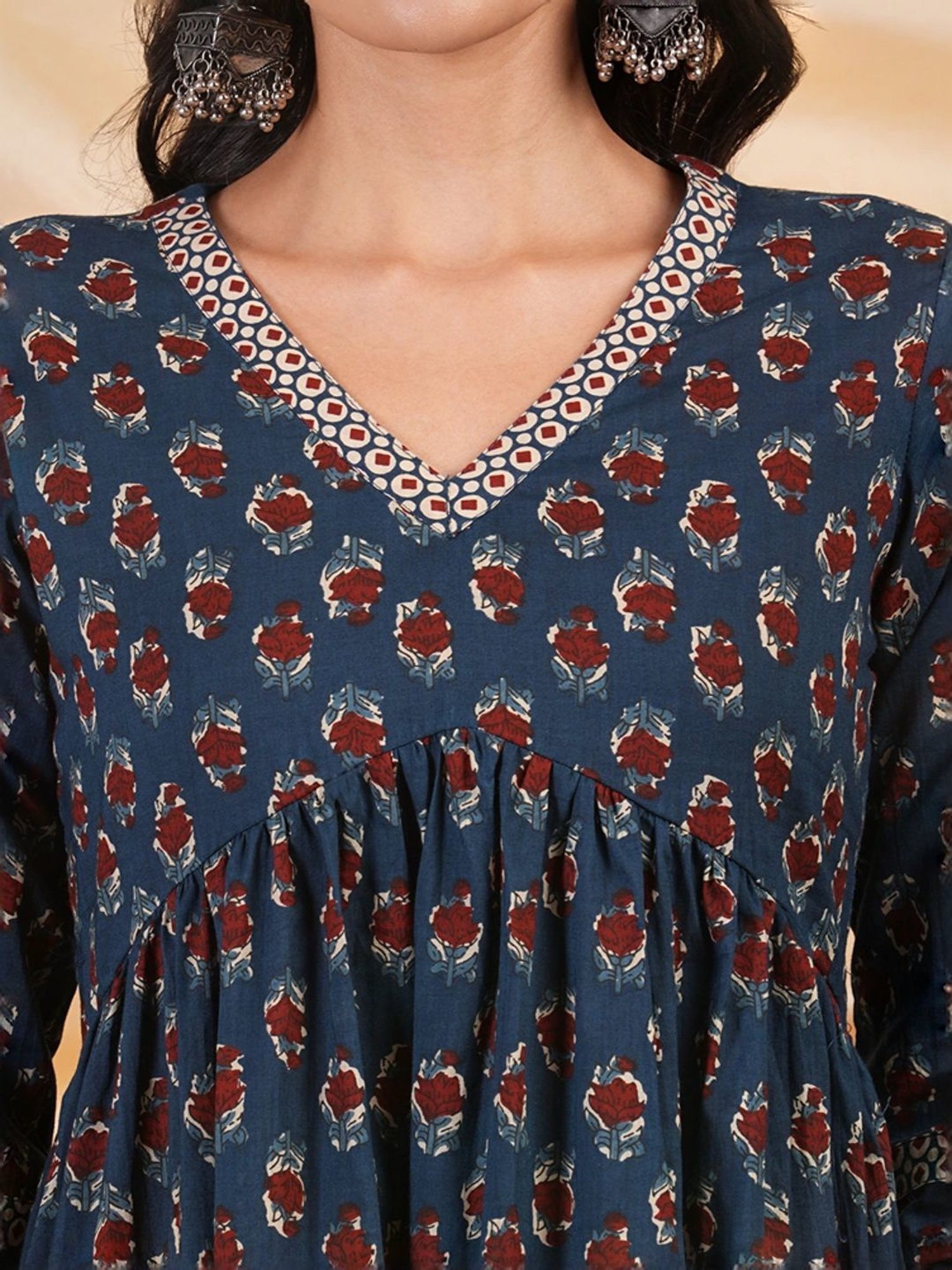 Kami Kubi Blue Cotton Printed A-Line Dress