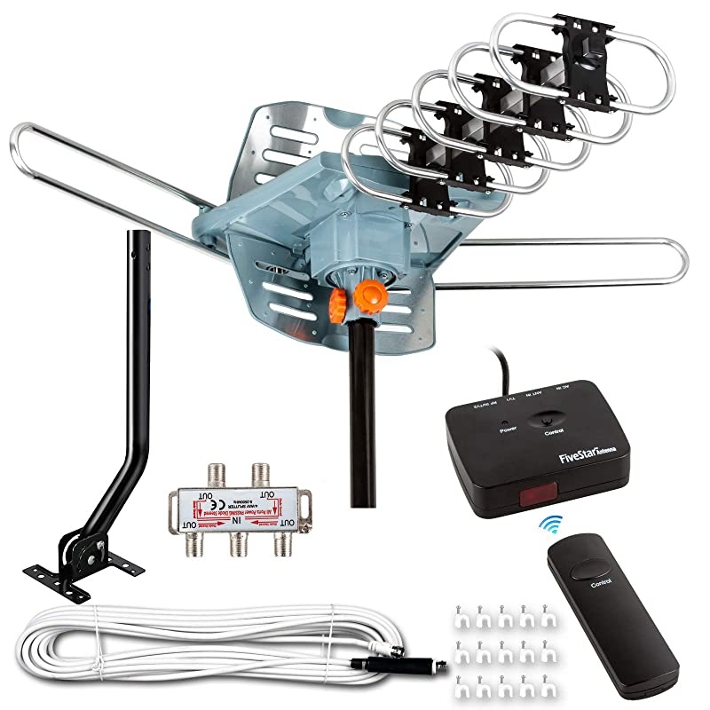 Newest 2020 HDTV Antenna Amplified Digital Outdoor Antenna 150 Miles Range 360 Degree Rotation Wireless Remote with 40FT Coax Cable Installation Kit and Mounting Pole 5 TVs