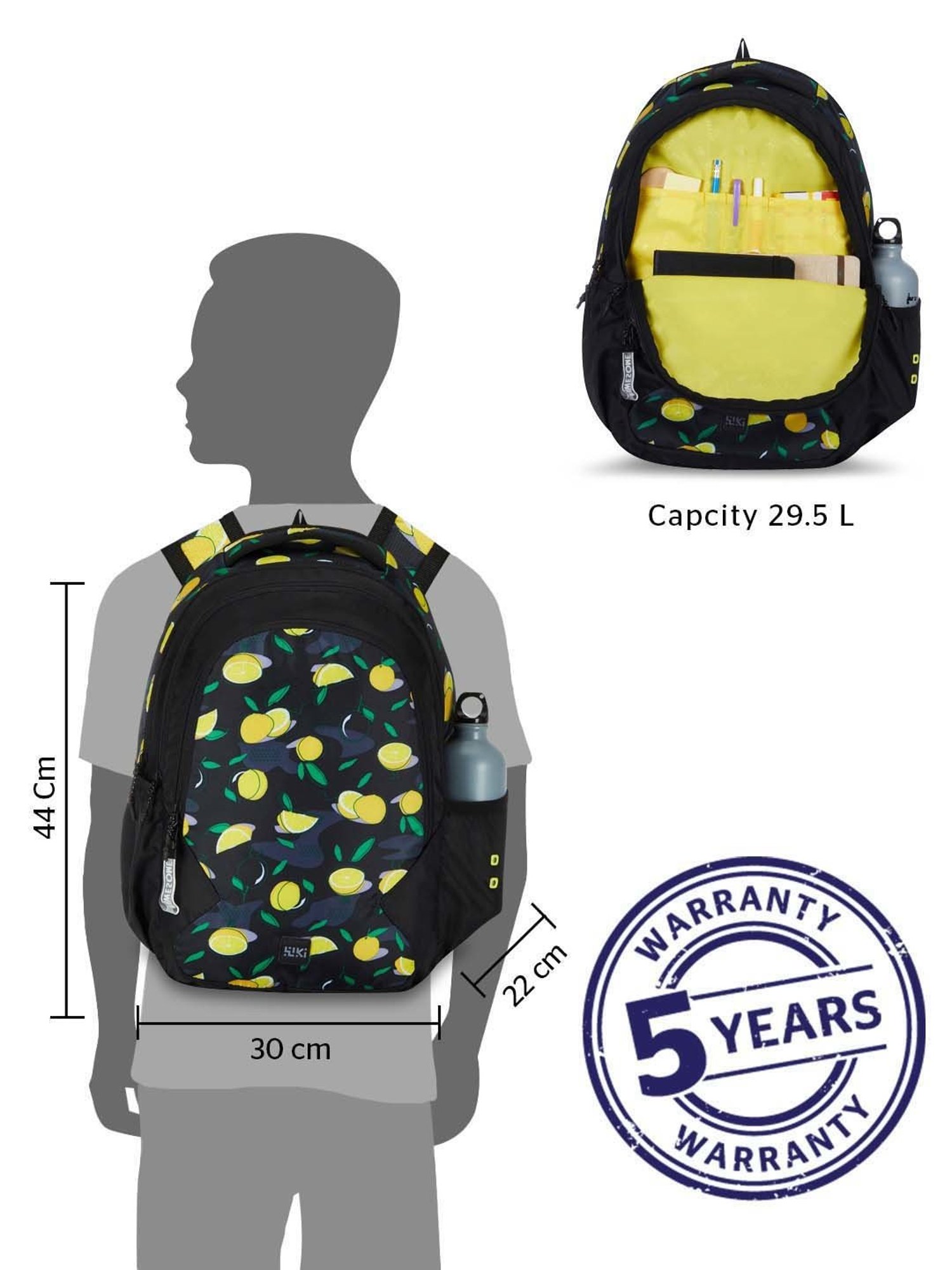 Wiki 29.5 Ltrs Black Medium Backpack