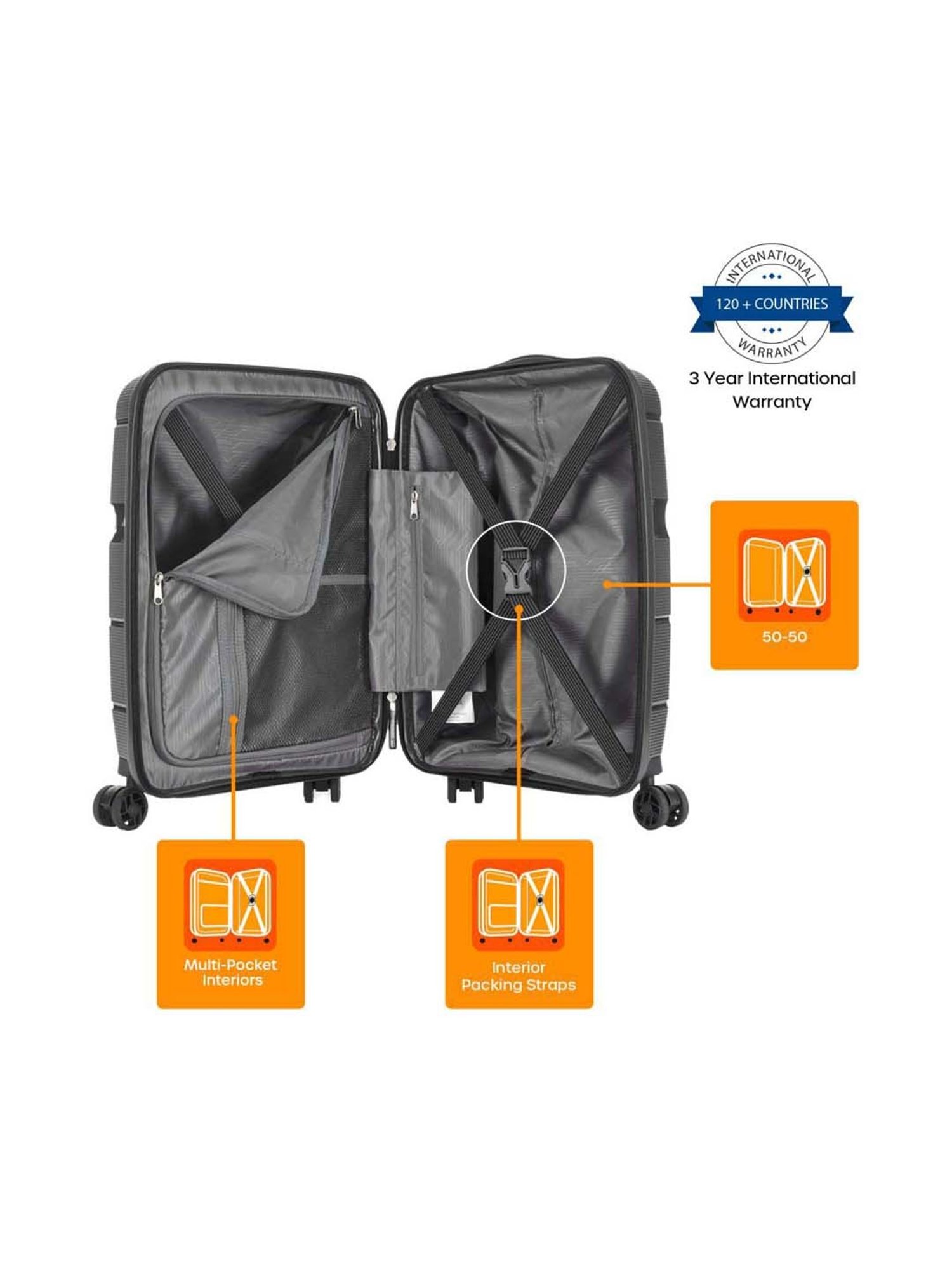 American Tourister Linex Black Textured Hard Medium Trolley Bag - 47 cm