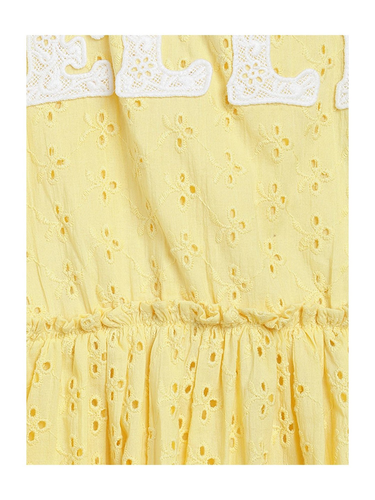 Elle Kids Yellow Cotton Embroidered Dress