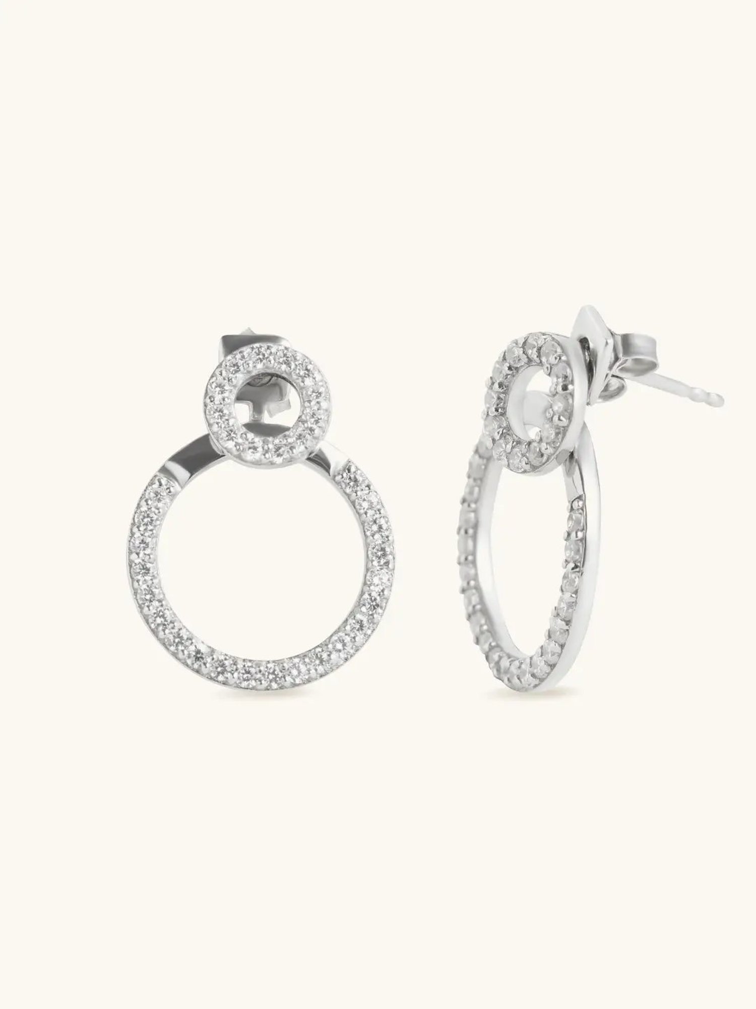 Mabel 92.5 Sterling Silver Dual Halo Studded Drop Earrings for Women