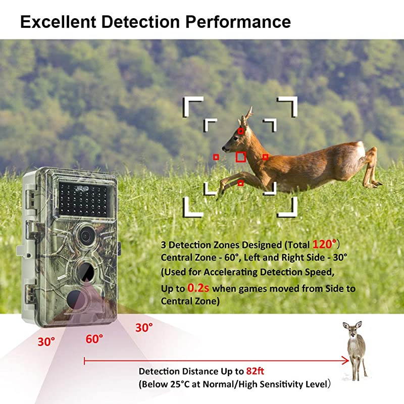 Trail Camera 16MP 1080P Game Camera with No Glow Night Vision Up to 65ft 02s Trigger Time Motion Activated 24 Color Screen Waterproof Wildlife Hunting Camera
