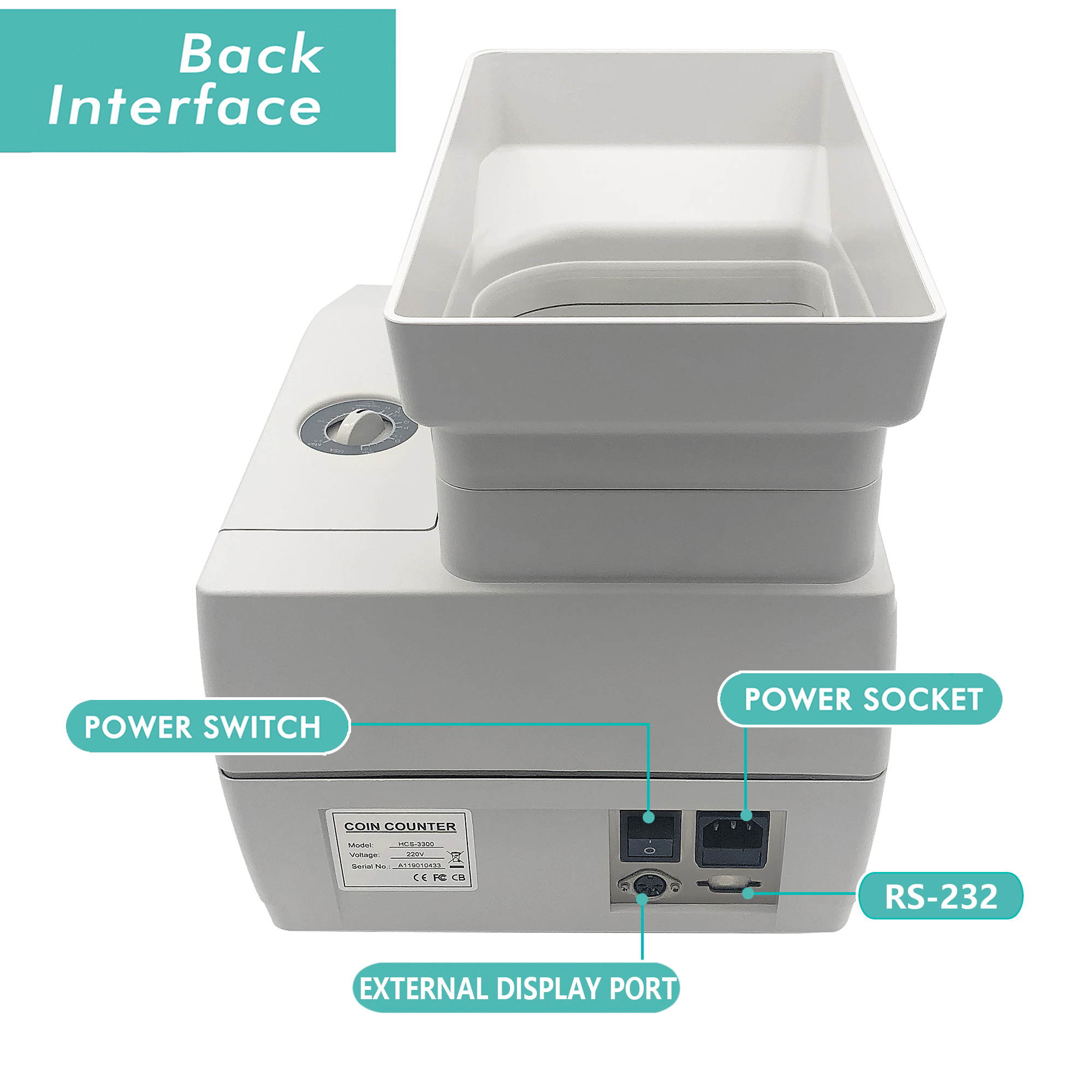 Ribao HCS-3300 High Speed Coin Counter, Heavy Duty Bank Grade Coin Sorter with Large Hopper, Two-Year Warranty