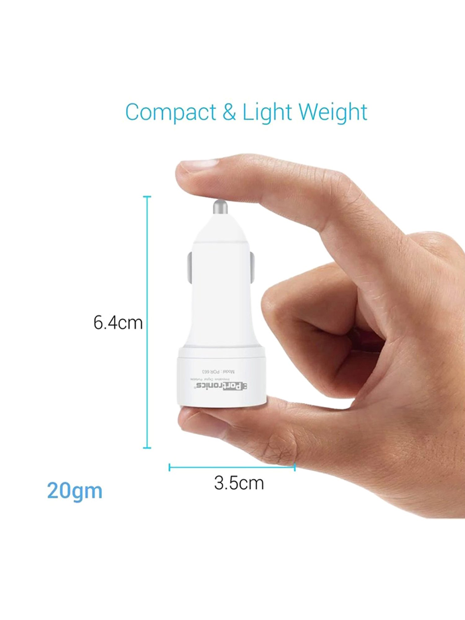 Portronics Car Power 2T 2.4A Car Charger with Dual USB Ports (White)