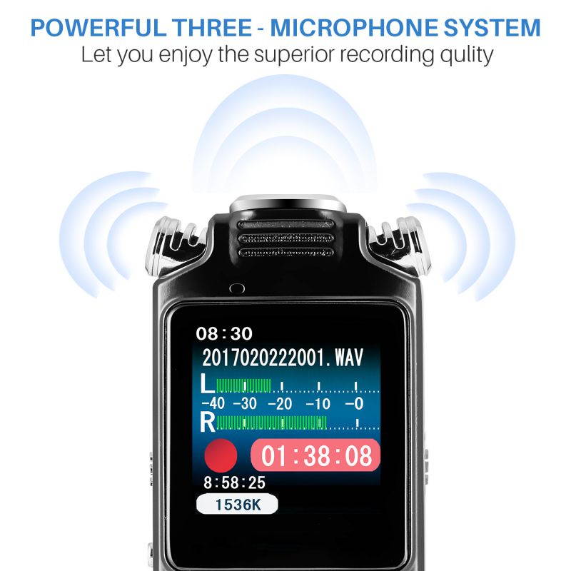 AUTENS Digital Voice Recorder 16GB with Variable Playback Speed, Sound Recorder, Ultra-Sensitive Microphones, MP3 Player, Noise Reduction Audio Recording for Lectures, Meetings, Interview