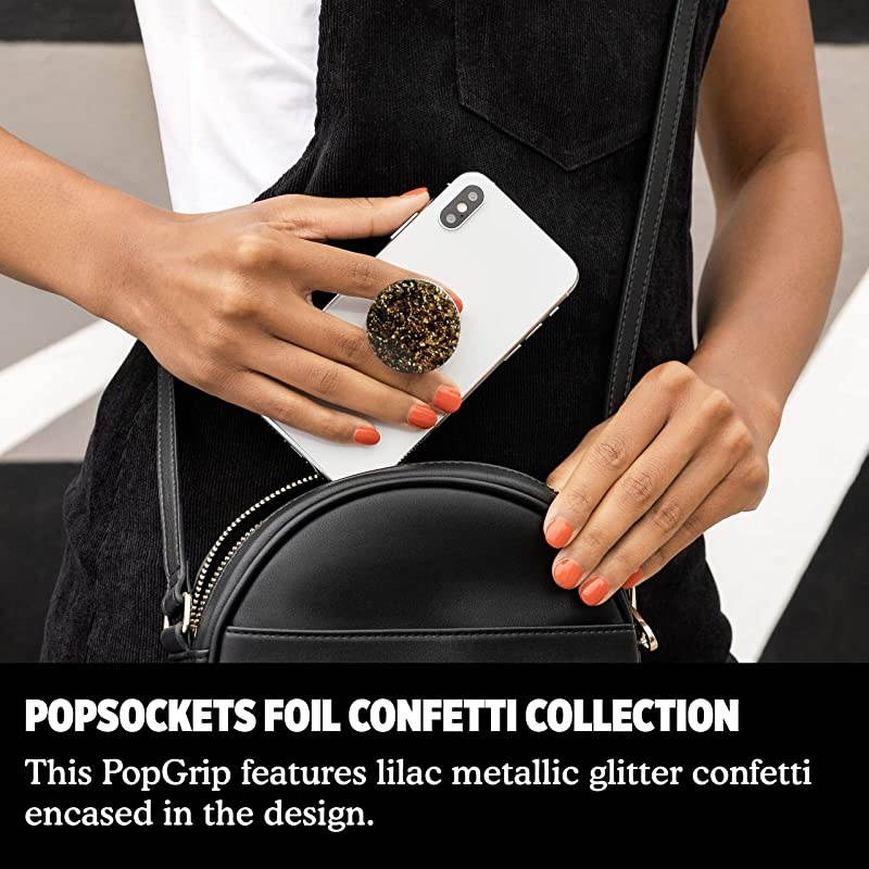 PopGrip with Swappable Top for Phones and Tablets - Gold Foil Confetti