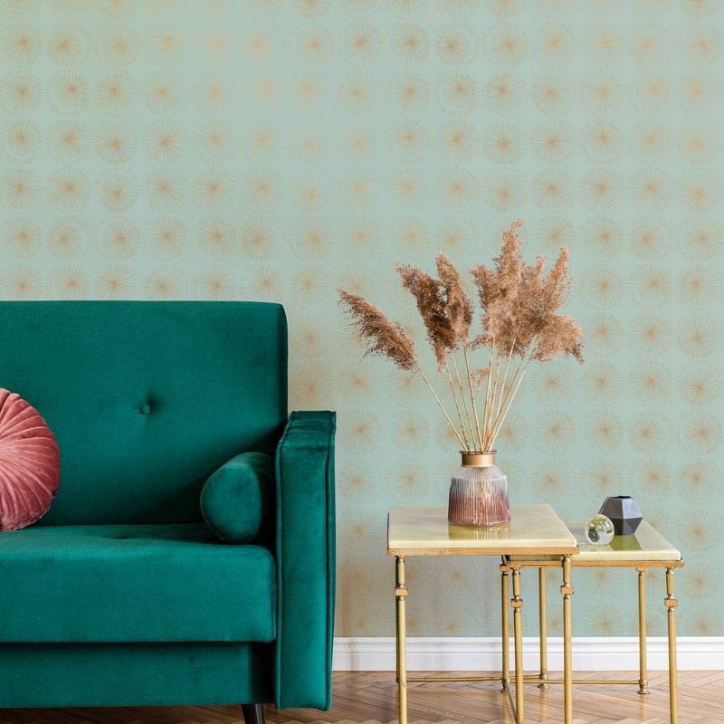 Tempaper Goodbye Moon Peel and Stick Wallpaper Aegean Green and Metallic Gold