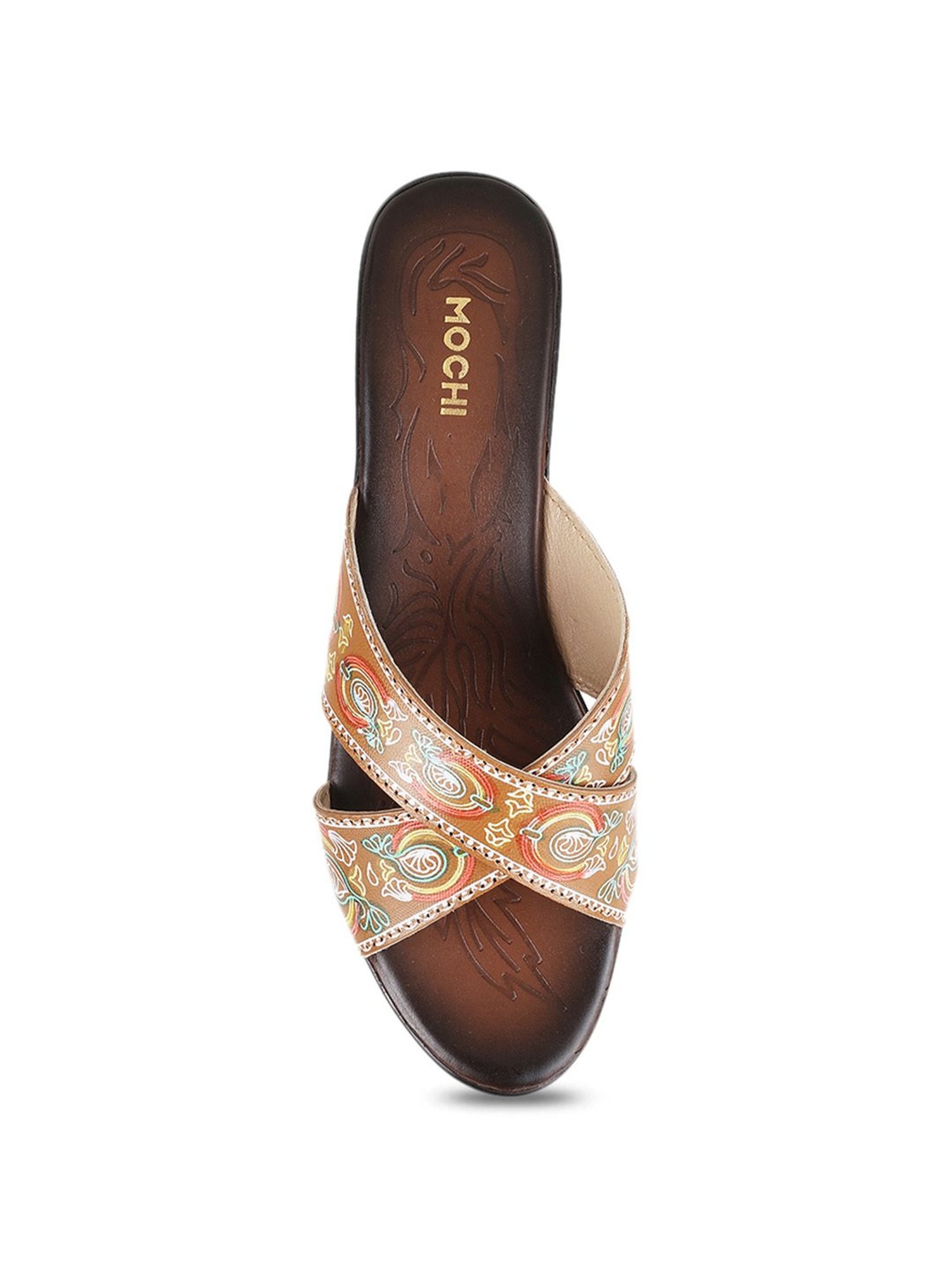 Mochi Women's Beige Cross Strap Sandals