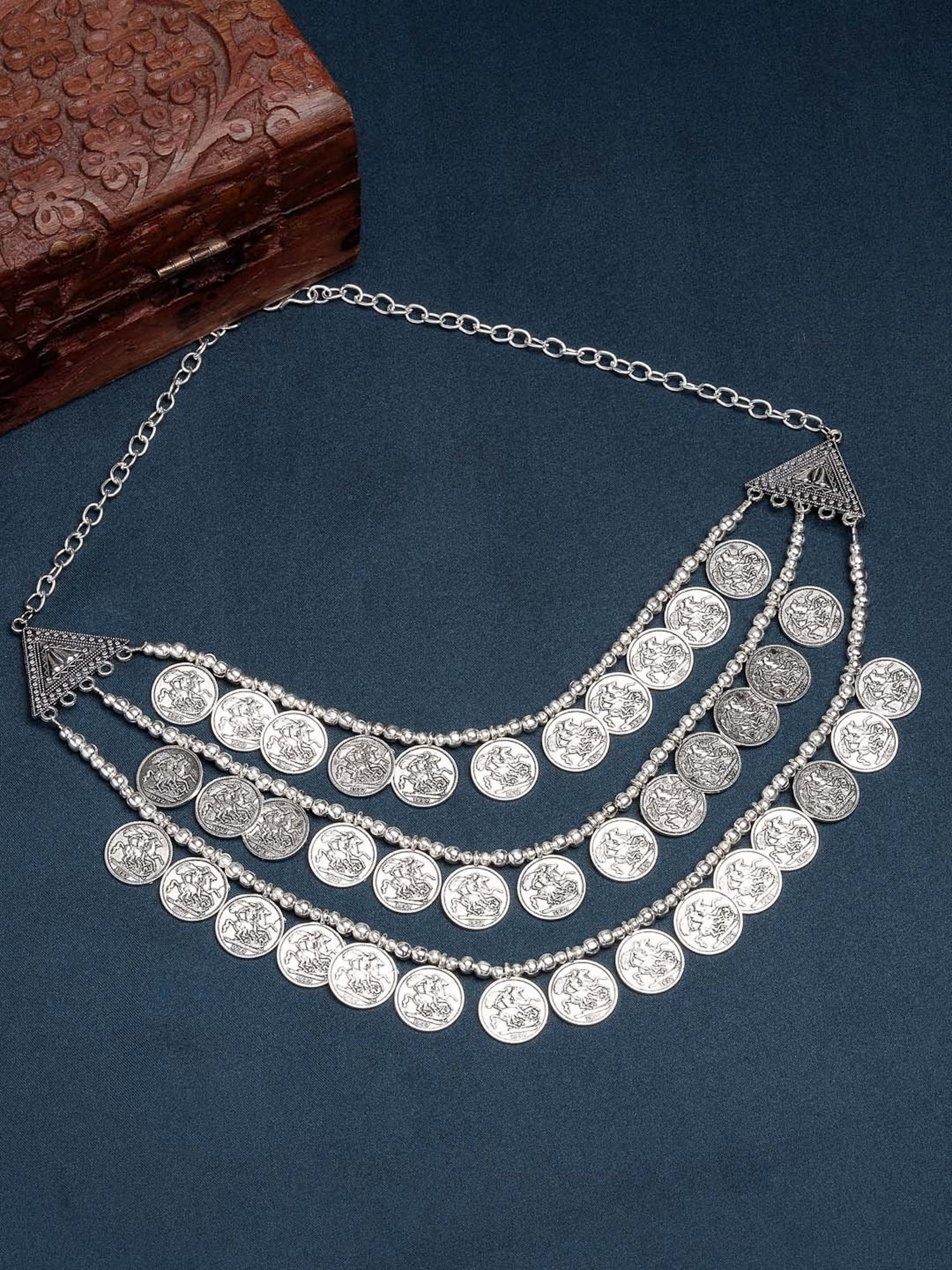 NVR 3 Layered Artificial Beads German Silver Oxidized Necklace for Women