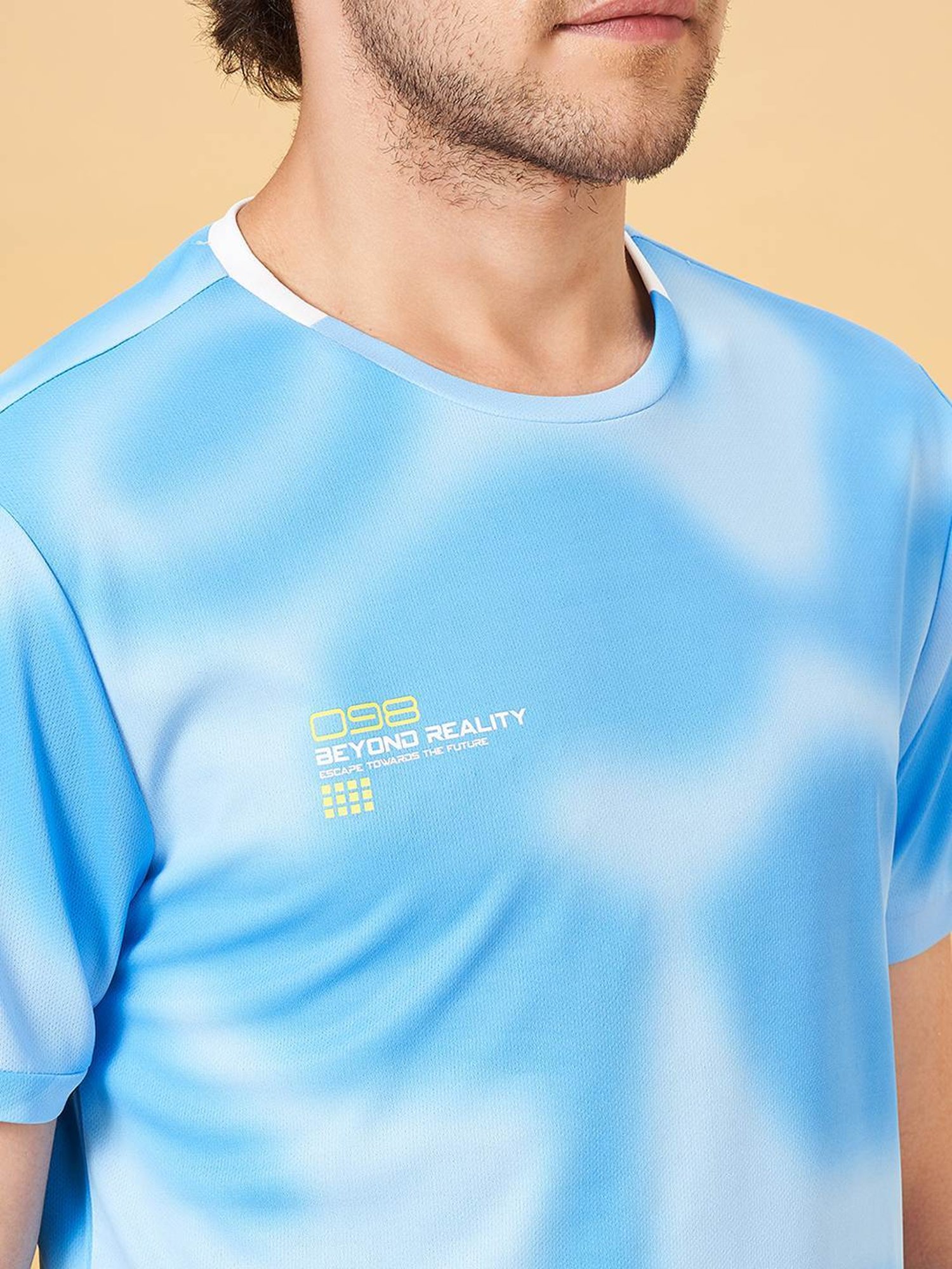 Ajile by Pantaloons Light Blue Boxy Fit Printed Sports T-Shirt