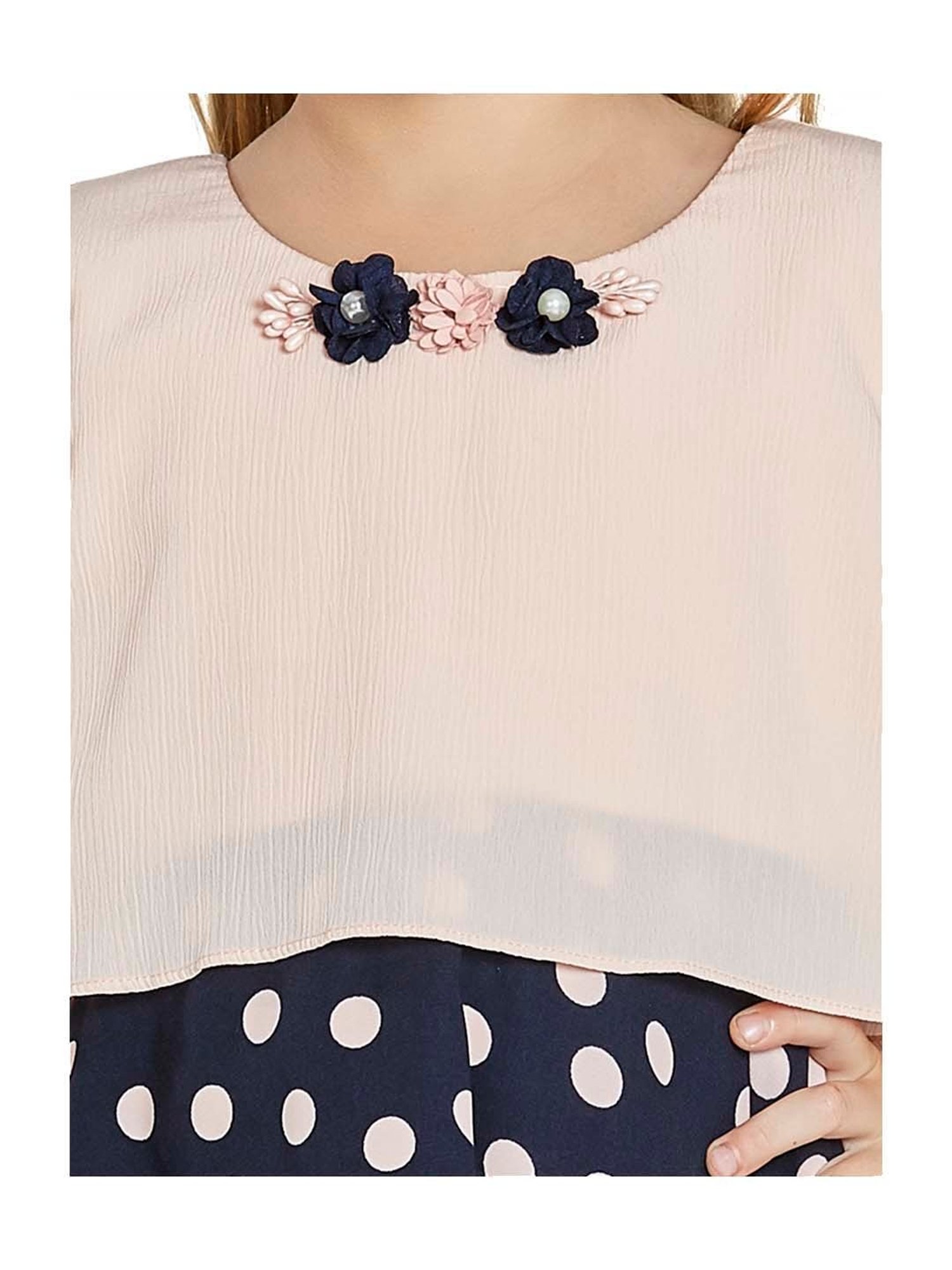 Peppermint Kids Peach & Navy Printed Dress