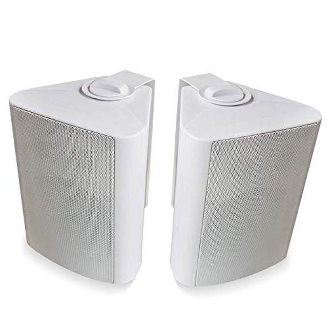Herdio 5.25 Inches 200 Watts Indoor Outdoor Patio Deck Speakers All Weather Wall Mount System A Pair (White)