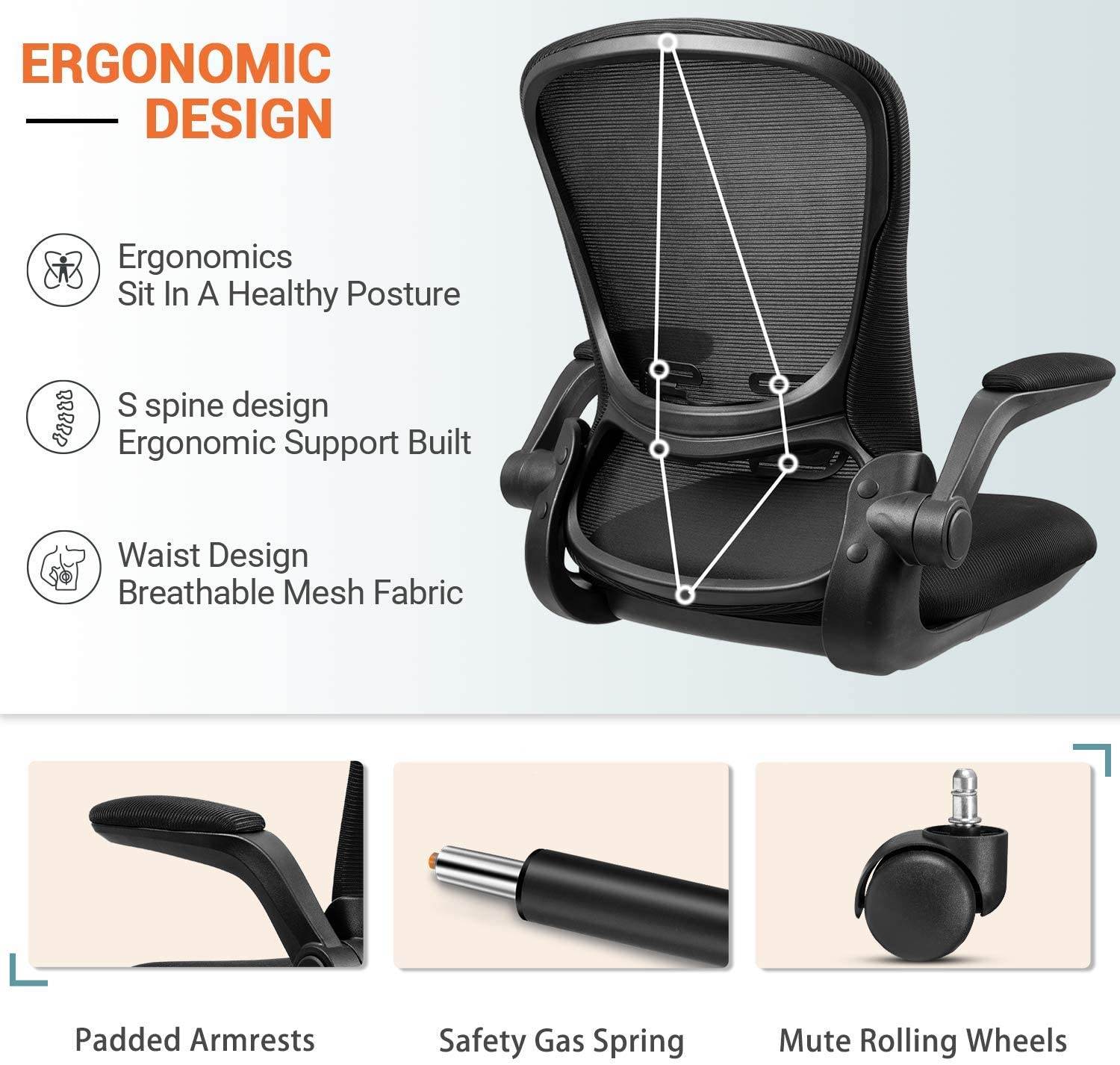 Devoko Drafting Chair Tall Office Chair with Flip-up Armrests Office Desk Chair Ergonomic Mesh Chair Lumbar Support with Adjustable Height (Black)