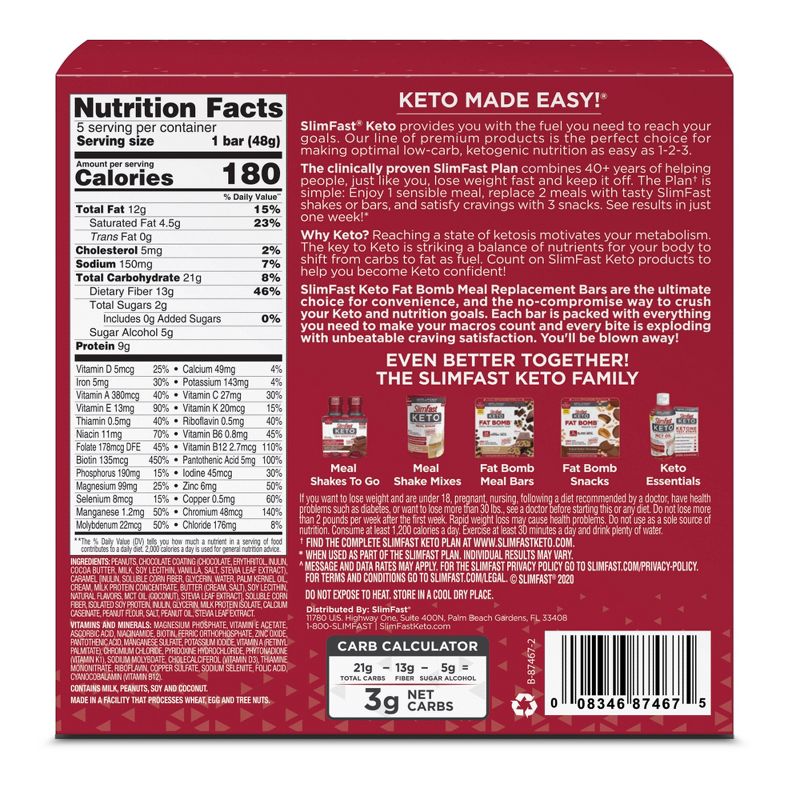 SlimFast Keto Fat Bomb Meal Replacement Bar - Nutty Caramel and Nougat Bar - 5ct