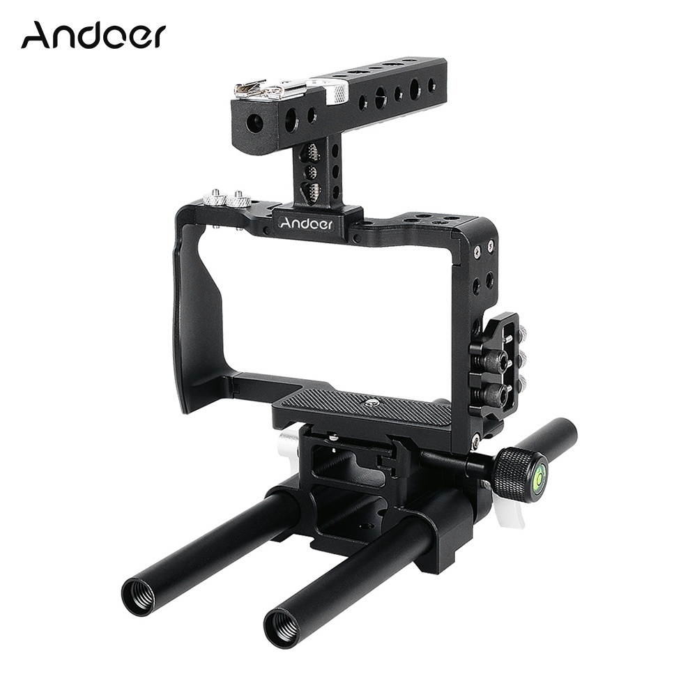 Andoer Professional Video Cage Rig Kit Film Making System w/ 15mm Rod Accessory Replacement for Sony A6000 A6300 A6500 ILDC Mirrorless Camera Camcorder