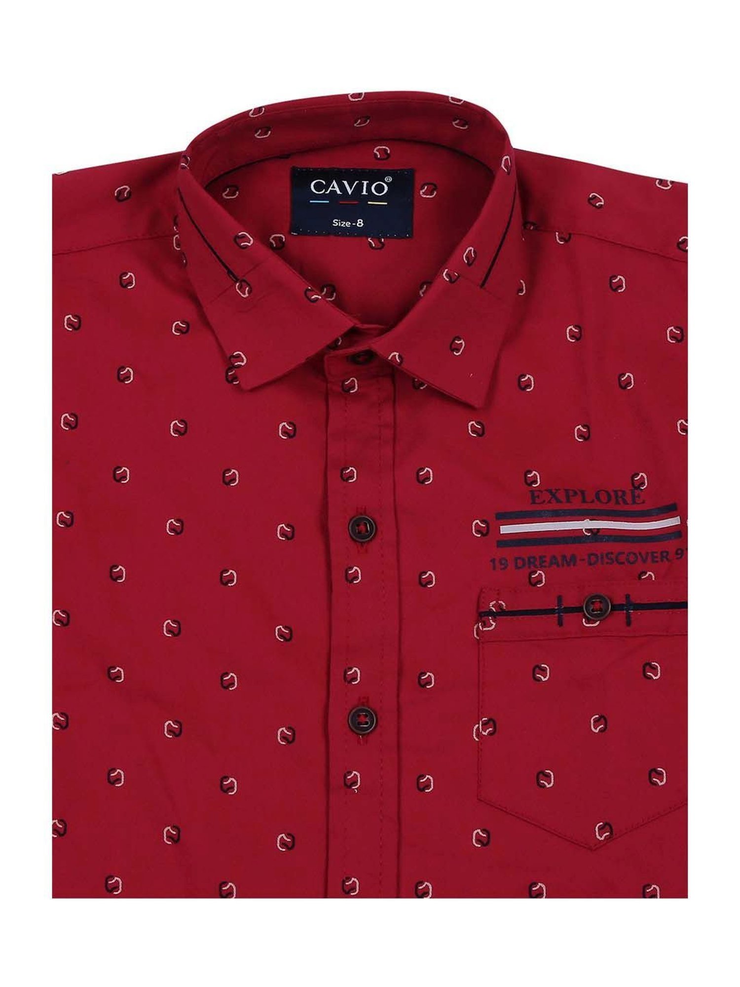 Cavio Boys Red Cotton Printed Full Sleeves Shirt
