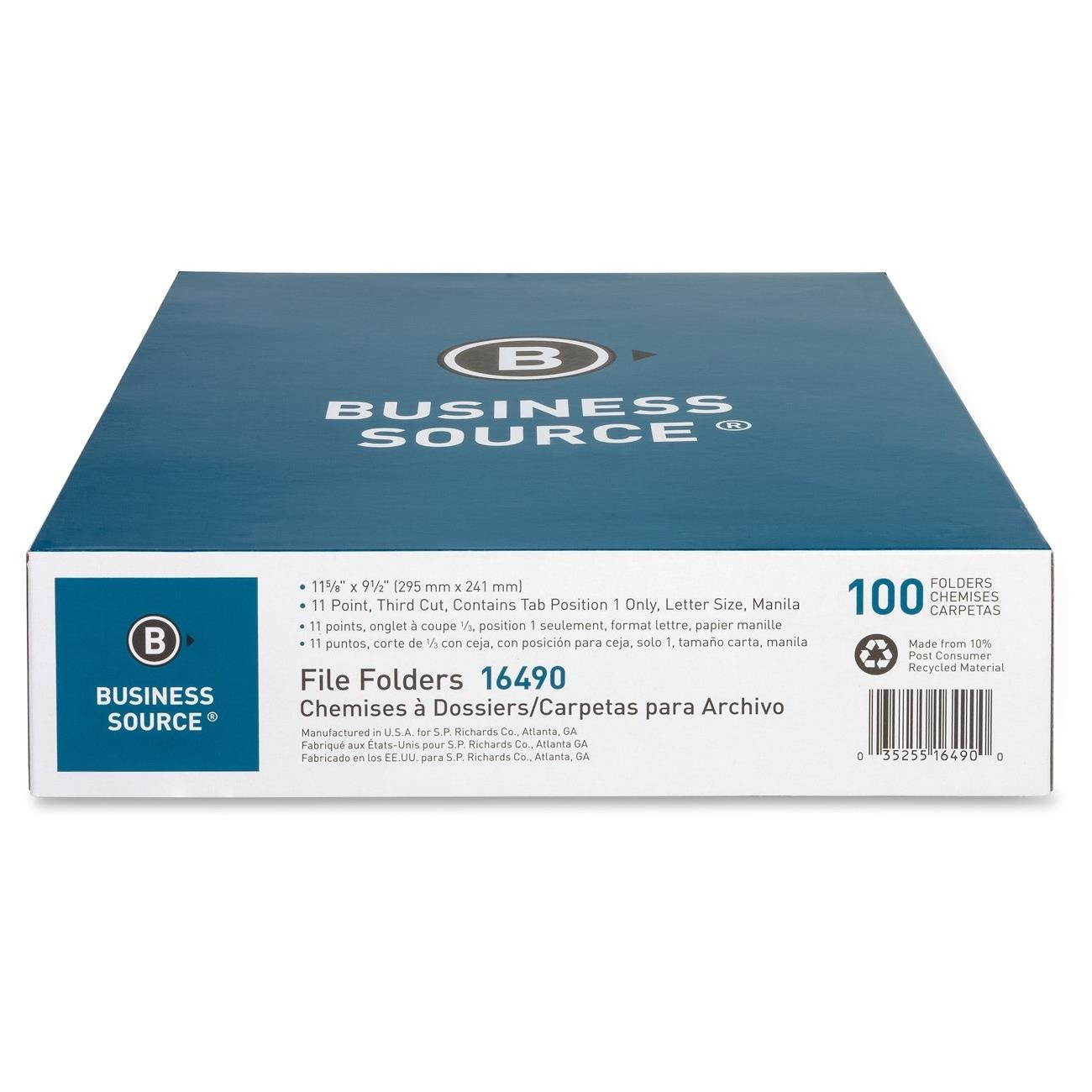 Business Source File Folder 1/3 Cut Left Tab 1-Ply 3/4" Exp. Ltr 100/BX MLA