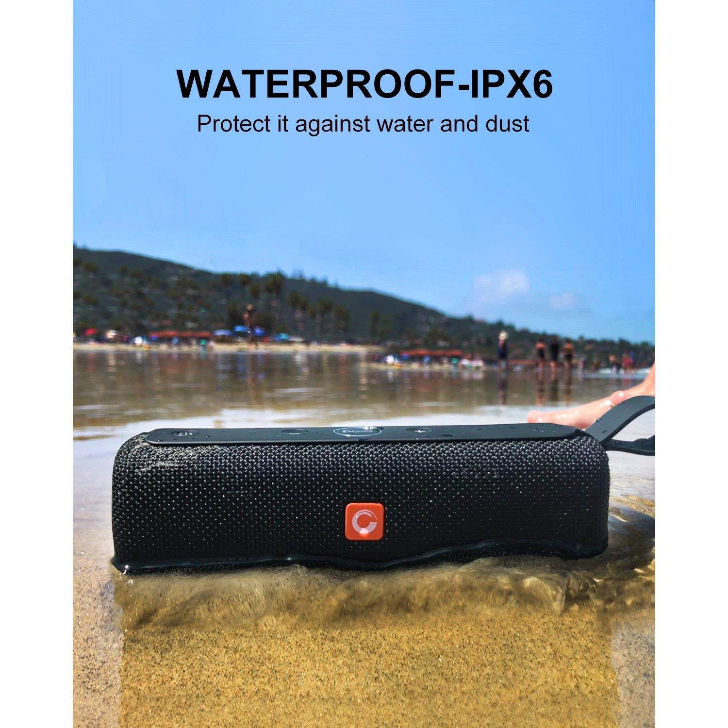 DOSS E-go II Portable Bluetooth Speakers with Superior Sound and Extra Bass, IPX6 Waterproof, Built-in Mic, 12W Driver, 12-Hour Playtime, Wireless Speakers for Phone, Computers, TV and More - (Black)