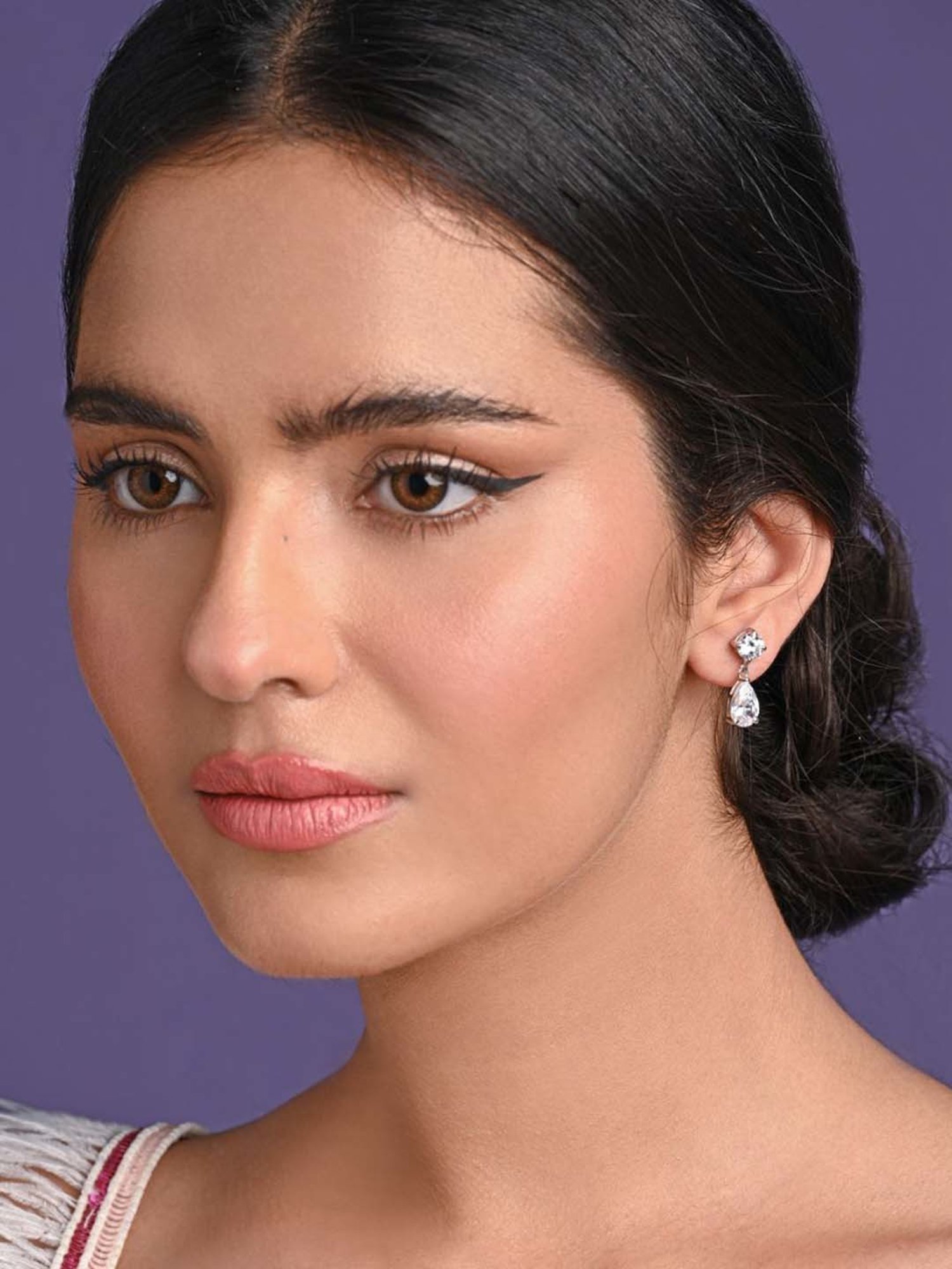 Clara 92.5 Sterling Silver Stone Liba Drop Earrings for Women