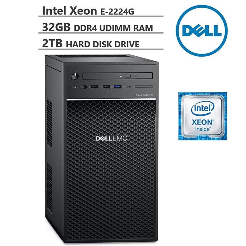Upgrades PowerEdge T40 Tower Server (T30 Updated Version), Intel Quad-Core Xeon E-2224G 3.5GHz, 32GB DDR4 ECC UDIMM Memory, 2TB Hard Disk Drive, DisplayPort, DVD-RW, No Operating System, Black