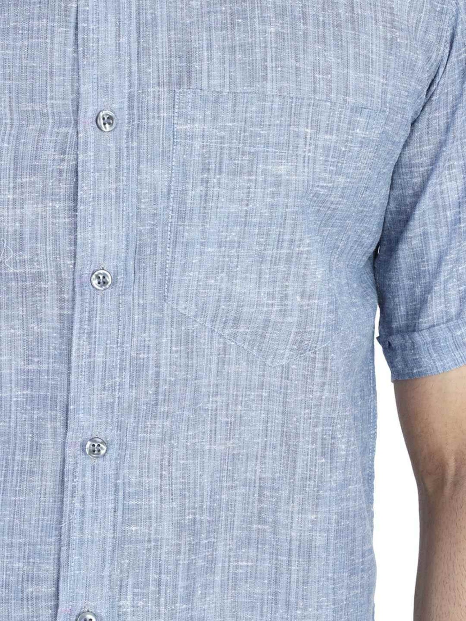 TAHVO Grey Linen Slim Fit Self Pattern Shirt