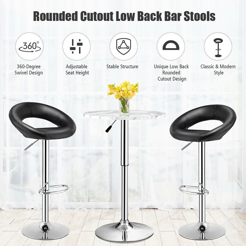 Costway Set of 2 Bar Stools Adjustable PU Leather Barstools Swivel Pub Chairs Black New Low Back