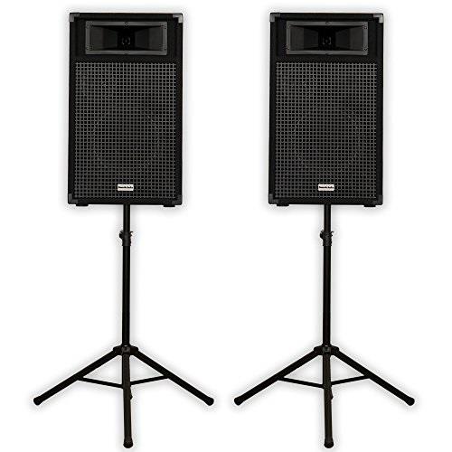 Acoustic Audio BR10 Passive 10" Speaker Pair and Stands 3-Way DJ PA Karaoke Speakers