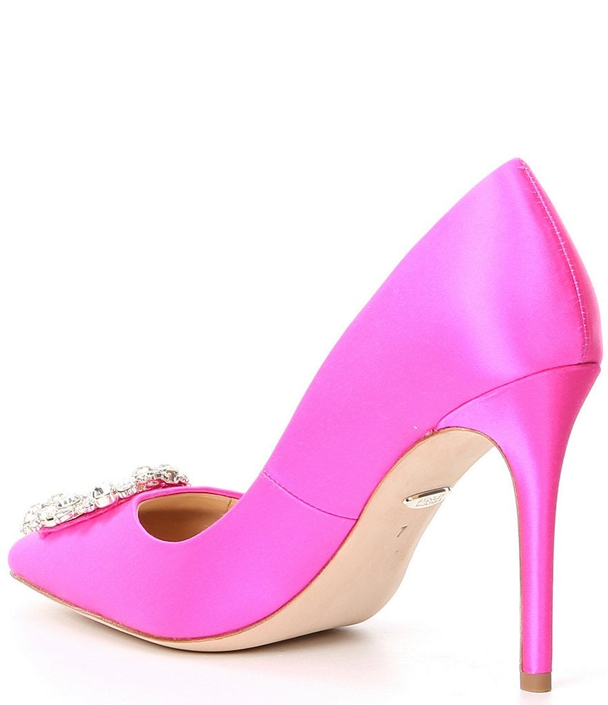 Badgley Mischka Cher Satin Brooch Embellished Stiletto Pumps